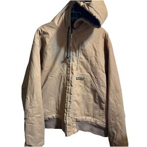 Walls Workwear Coat Men’s XXL Brown Canvas Hood Fleece Lined Long Sleeve Zip
